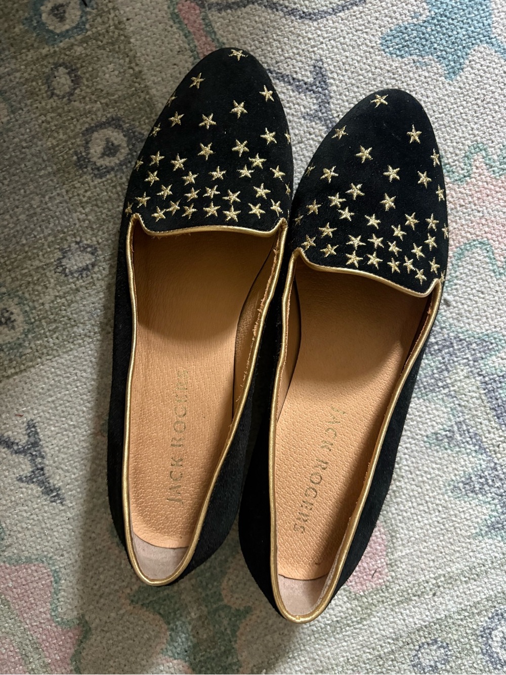 Jack Rogers Black & Gold Star-Embroidered Women's Flats